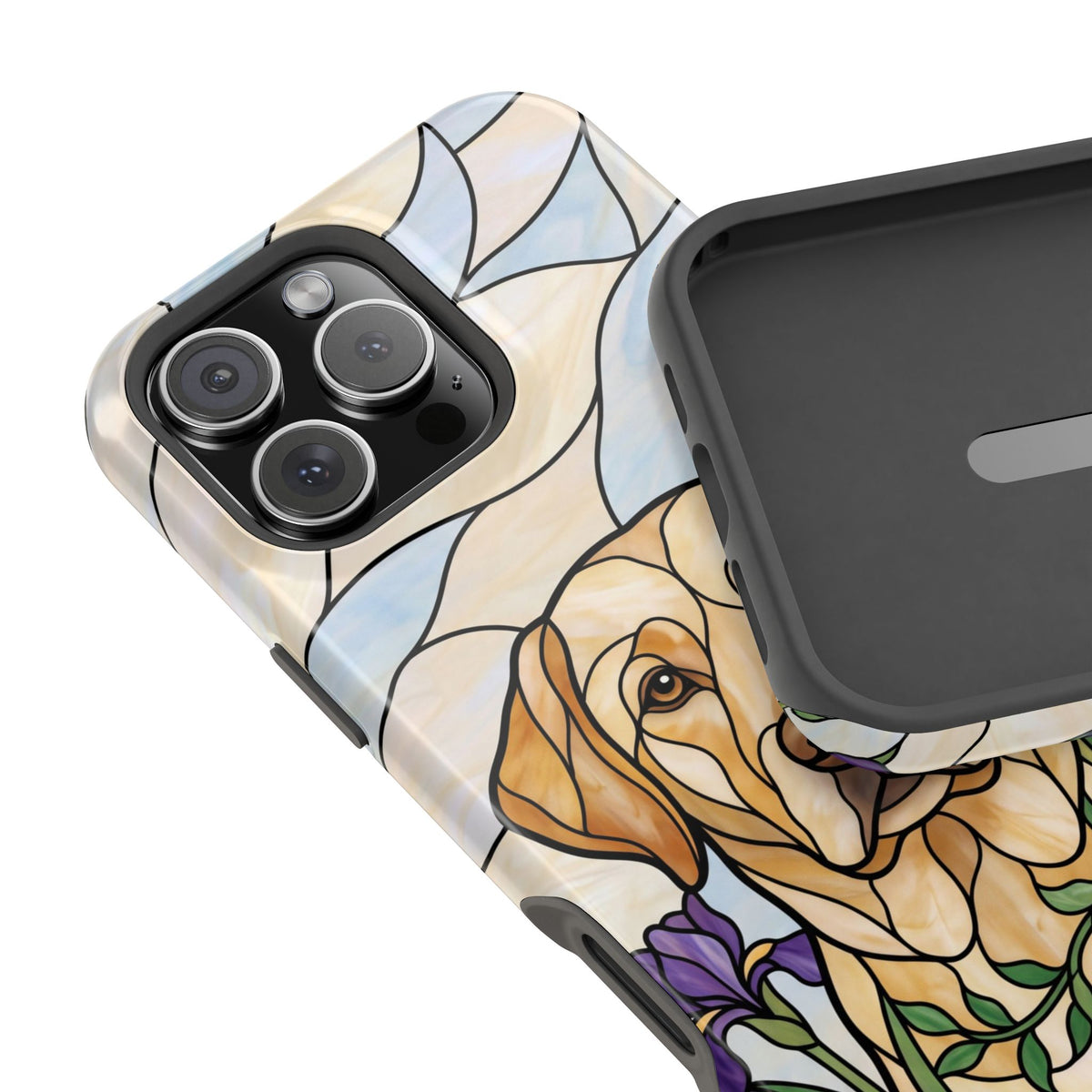 Floral Stained Glass Labrador Phone Case — Tough Magnetic Case with Wireless Charging