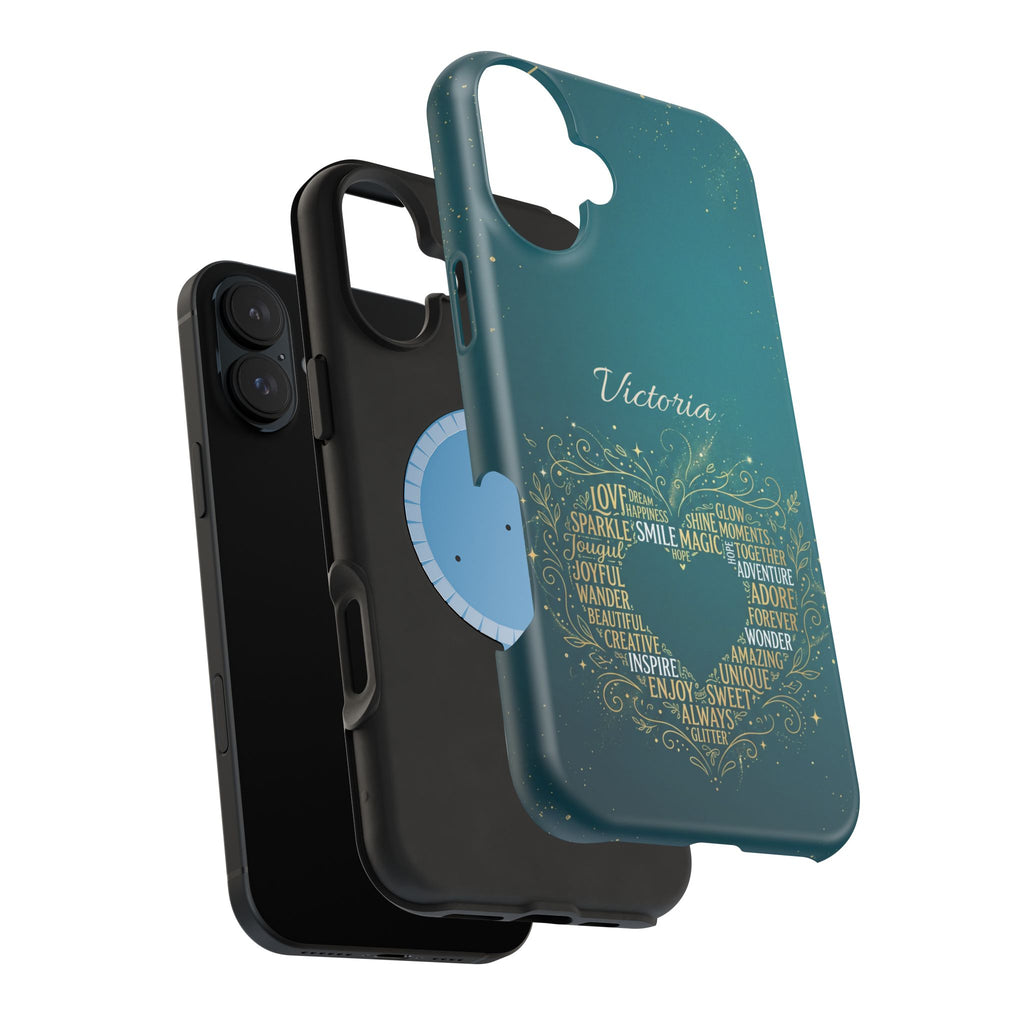 Personalized Teacher Heart Word Art Phone Case — Impact-Resistant Wireless Charging Cover