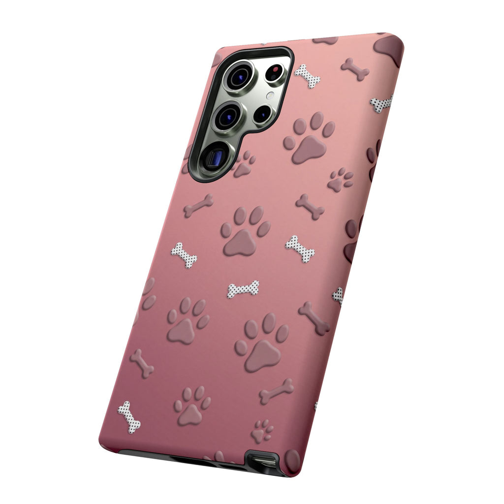 iPhone & Samsung Phone Case | Paw Print & Bone  | Dusty Rose Pattern Case for Frenchie Lovers