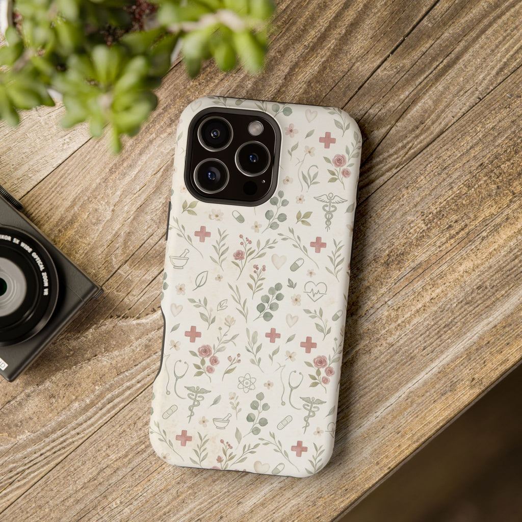 Floral Nurse Phone Case — Impact-Resistant Wireless Charging Cover