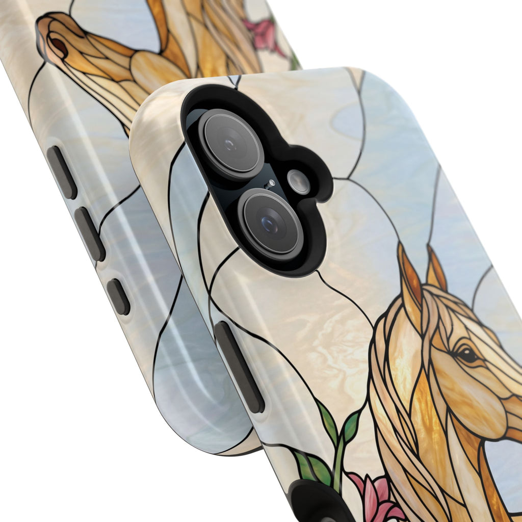 Floral Stained Glass Horse Phone Case — Tough Magnetic Case with Wireless Charging
