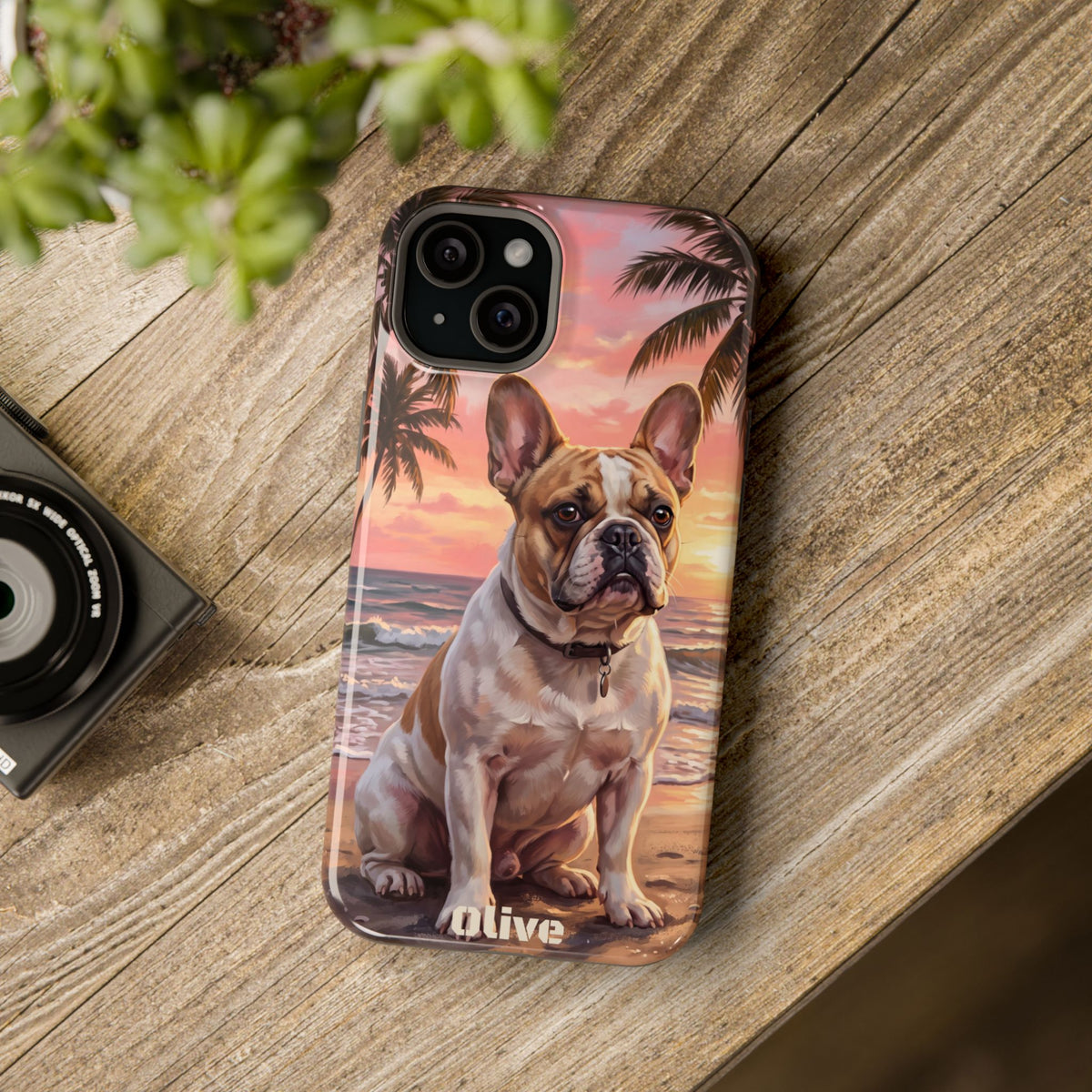 Personalized French Bulldog Beach Portrait Phone Case — Wireless Charging Cover
