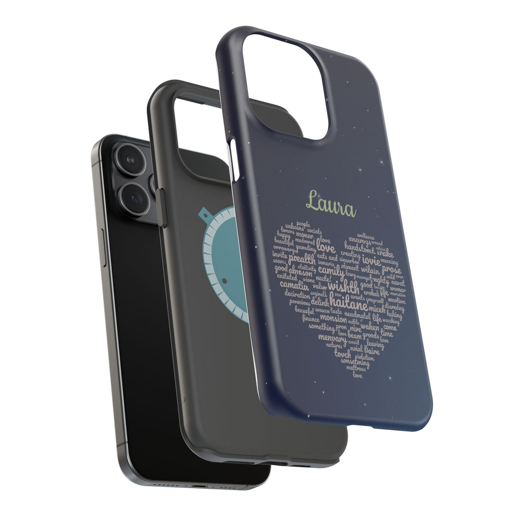 Personalized Teacher Heart Word Art Phone Case — Navy Wireless Charging Cover