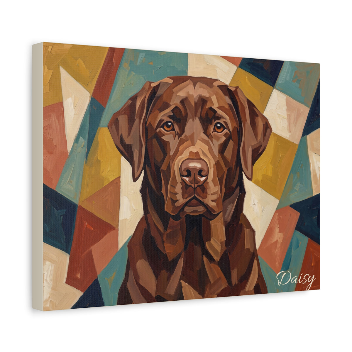 Chocolate Labrador Personalized Canvas | Mid-Century Geometric Wall Art