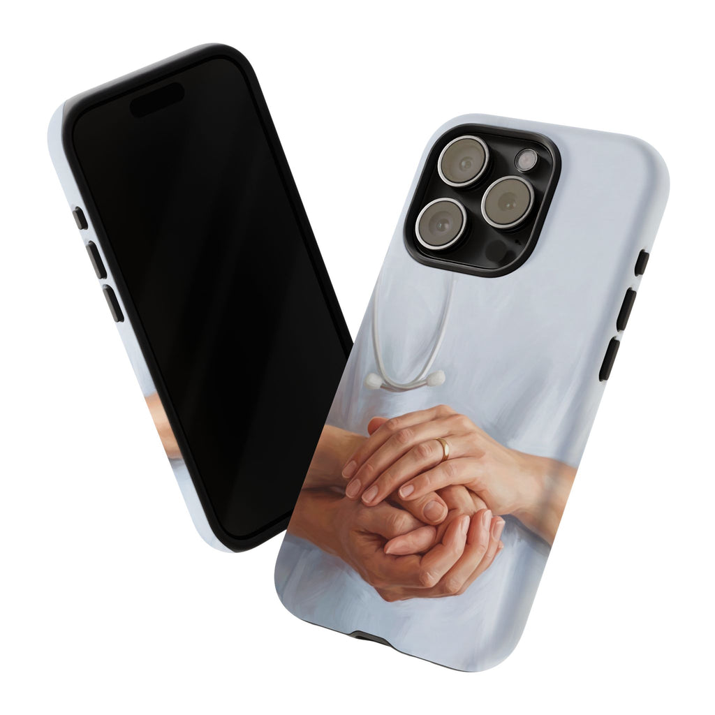 Nurse's Comforting Hands Phone Case | Caring Hands & Stethoscope Illustration | iPhone & Samsung