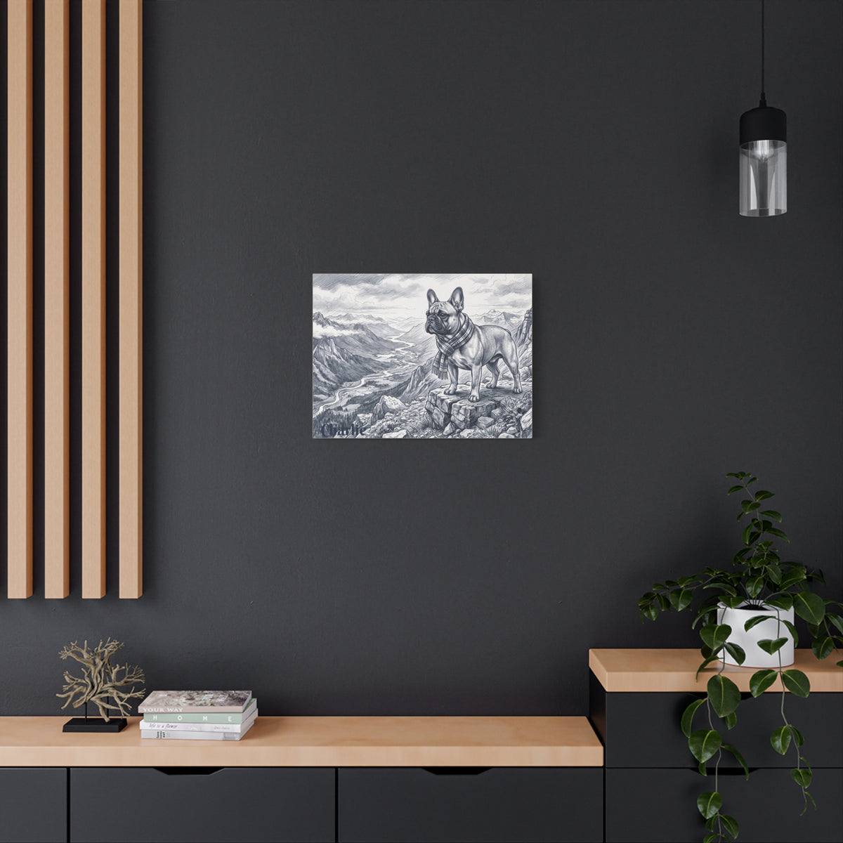 French Bulldog Mountain Sketch Personalized Canvas | Alpine Wall Art