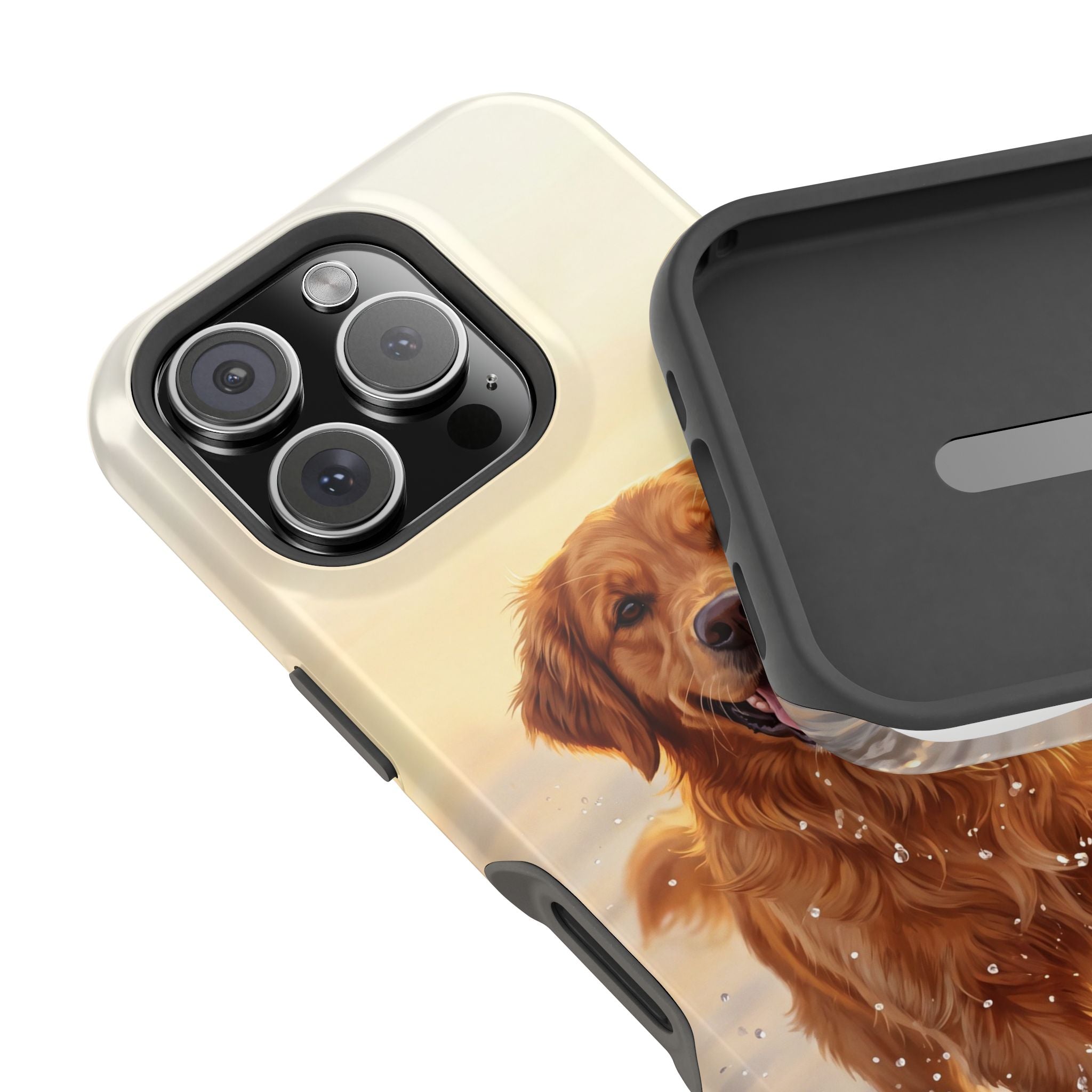 Beach Golden Retriever Phone Case — Impact-Resistant Wireless Charging Cover