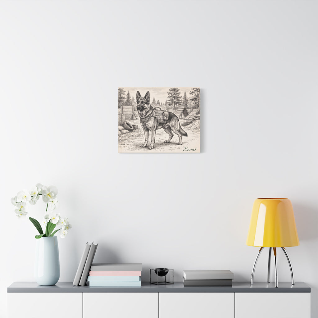 German Shepherd Personalized Canvas | Military Working Dog Sketch Wall Art
