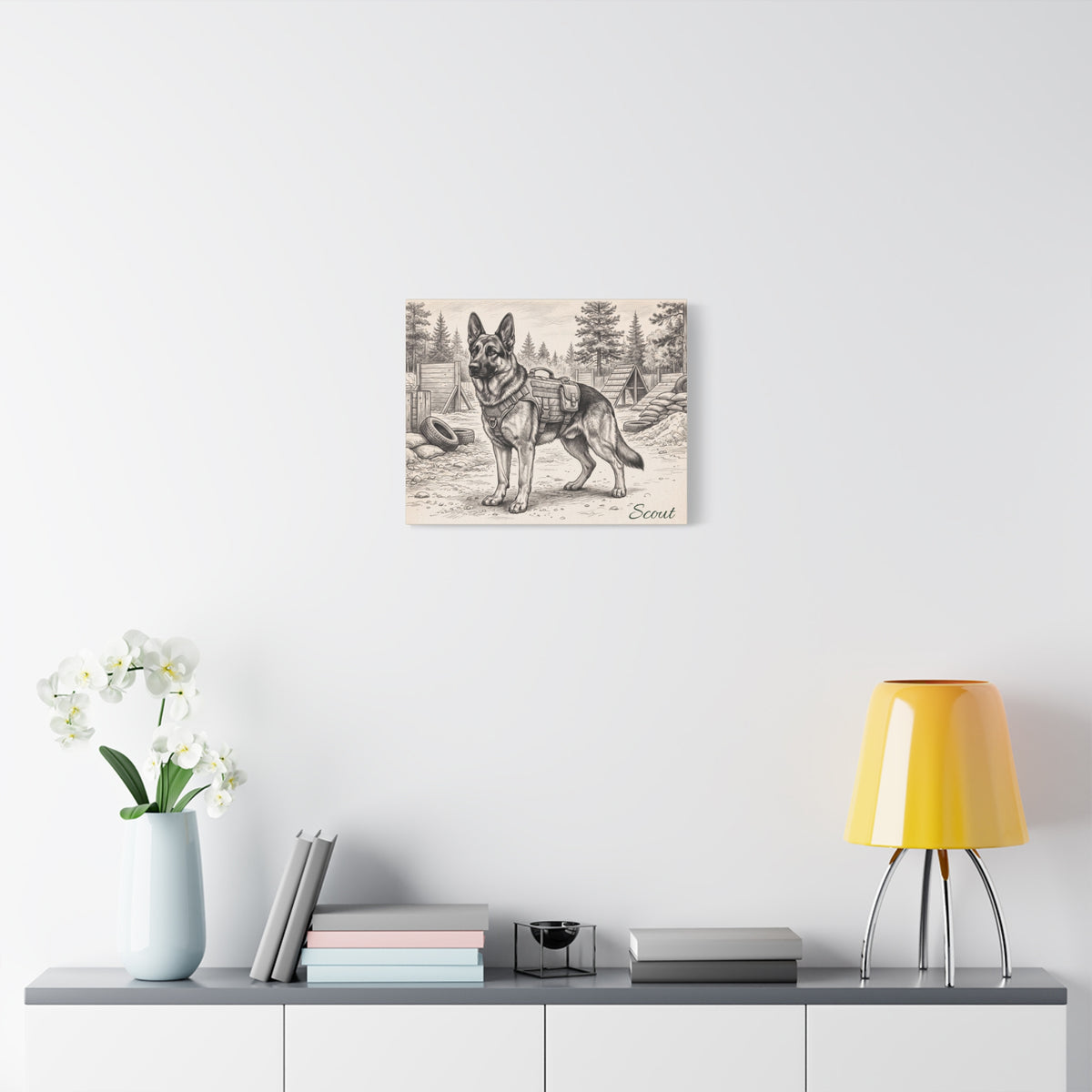 German Shepherd Personalized Canvas | Military Working Dog Sketch Wall Art
