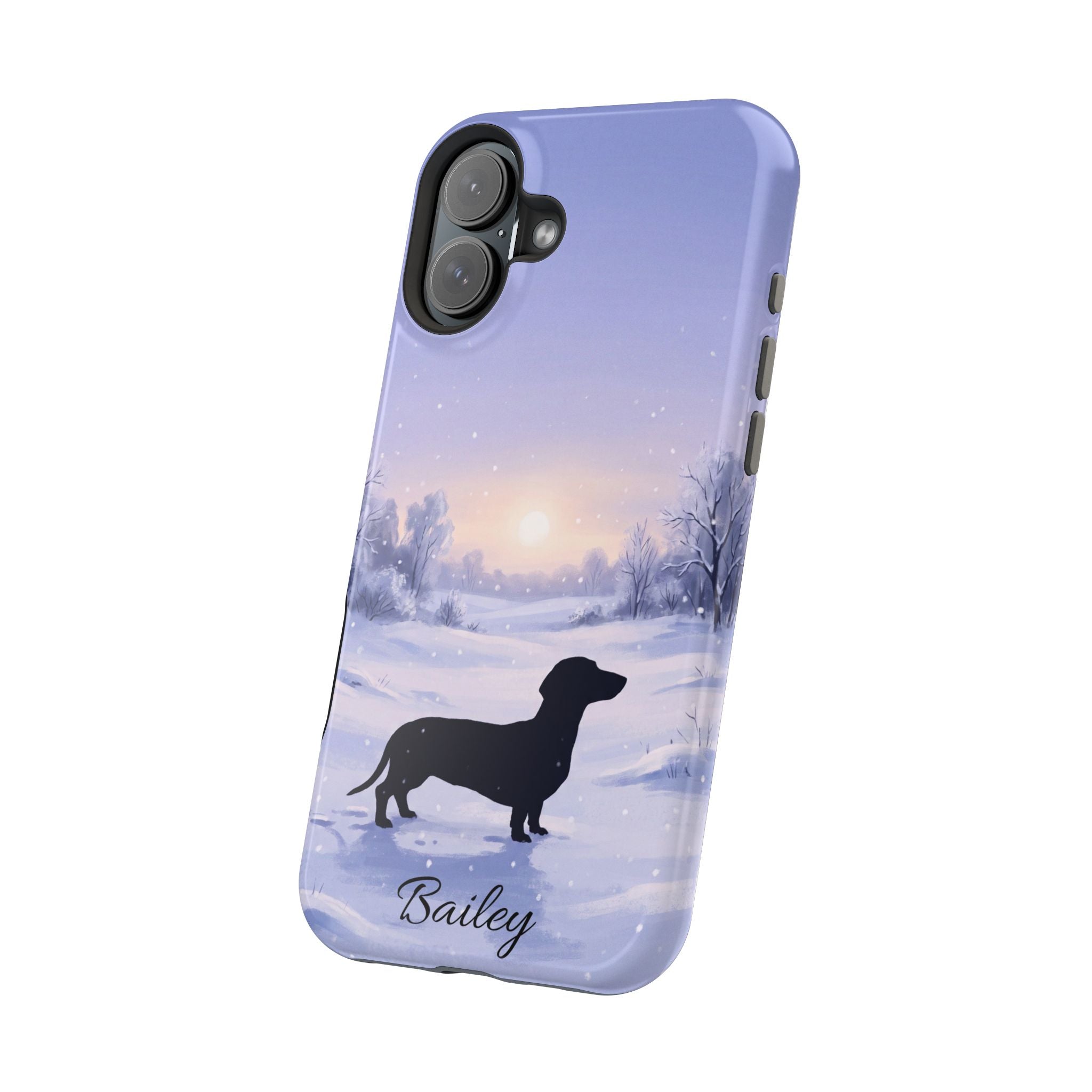 Personalized Dachshund Winter Snow Phone Case — Wireless Charging Cover