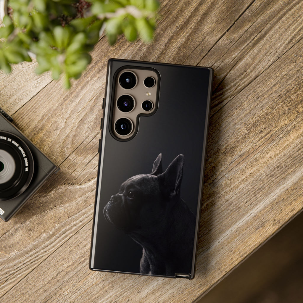 Silhouette French Bulldog Phone Case | Minimalist Black-on-Black Frenchie Profile | iPhone & Samsung