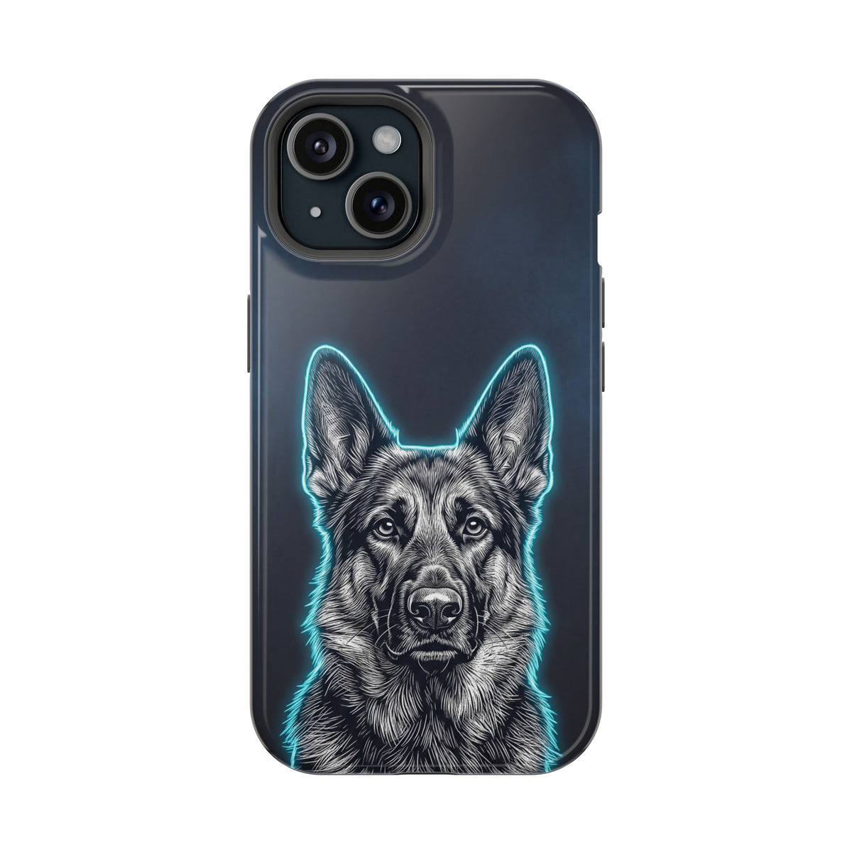 German Shepherd Phone Case | Neon Glow Sketch Art — Tough Magnetic Case with Wireless Charging