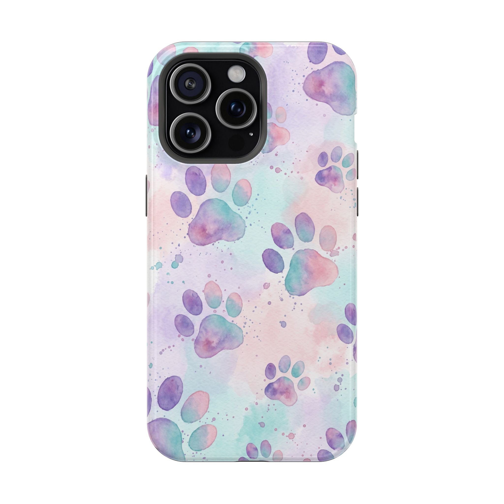 Watercolor Paw Print Phone Case — Impact-Resistant Wireless Charging Cover