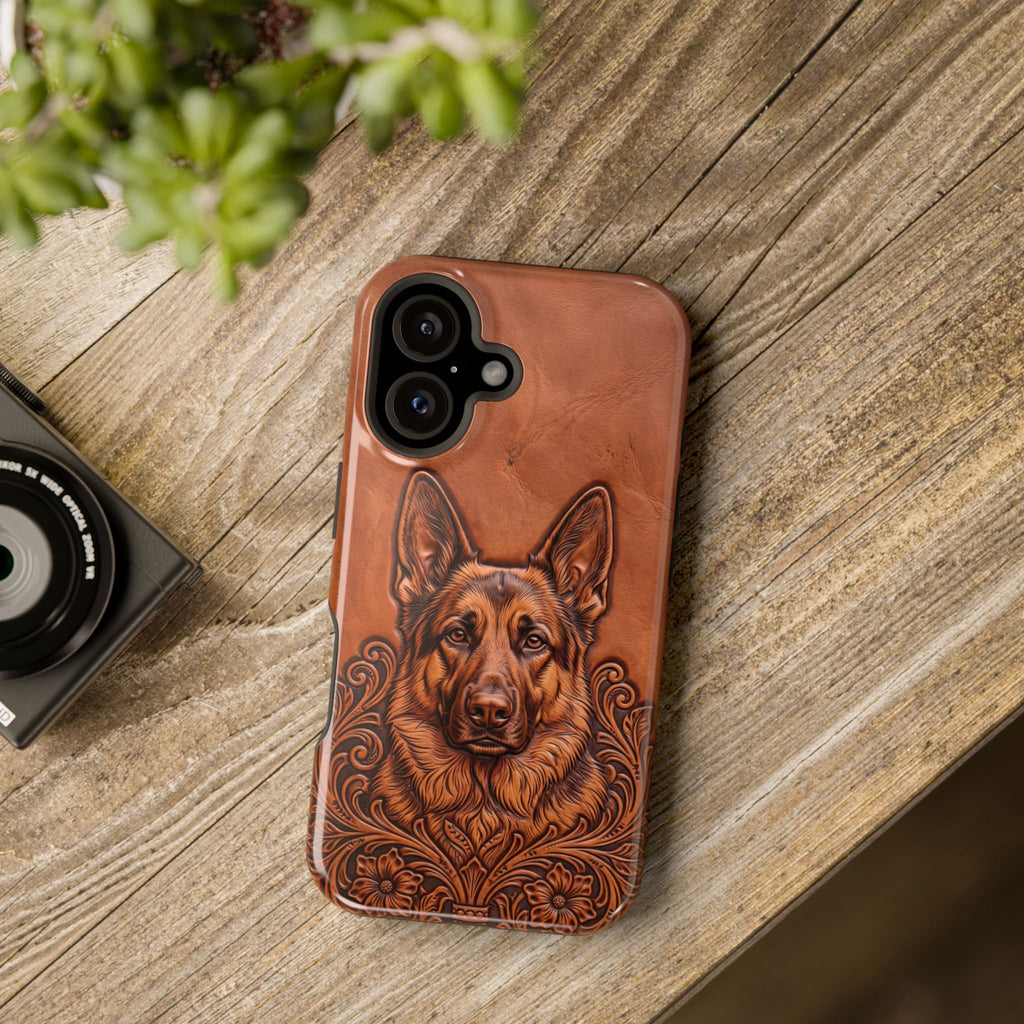 German Shepherd Phone Case | Western Tooled Art — Tough Magnetic Case with Wireless Charging