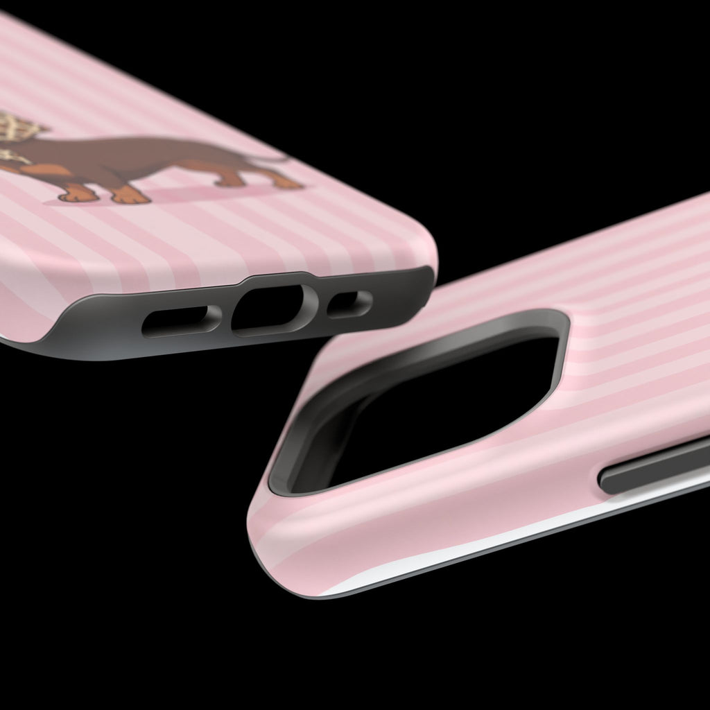 Glam Dachshund Phone Case | Cute Sausage Dog in Leopard Scarf & Sunglasses | Pink Stripe Case for iPhone & Samsung