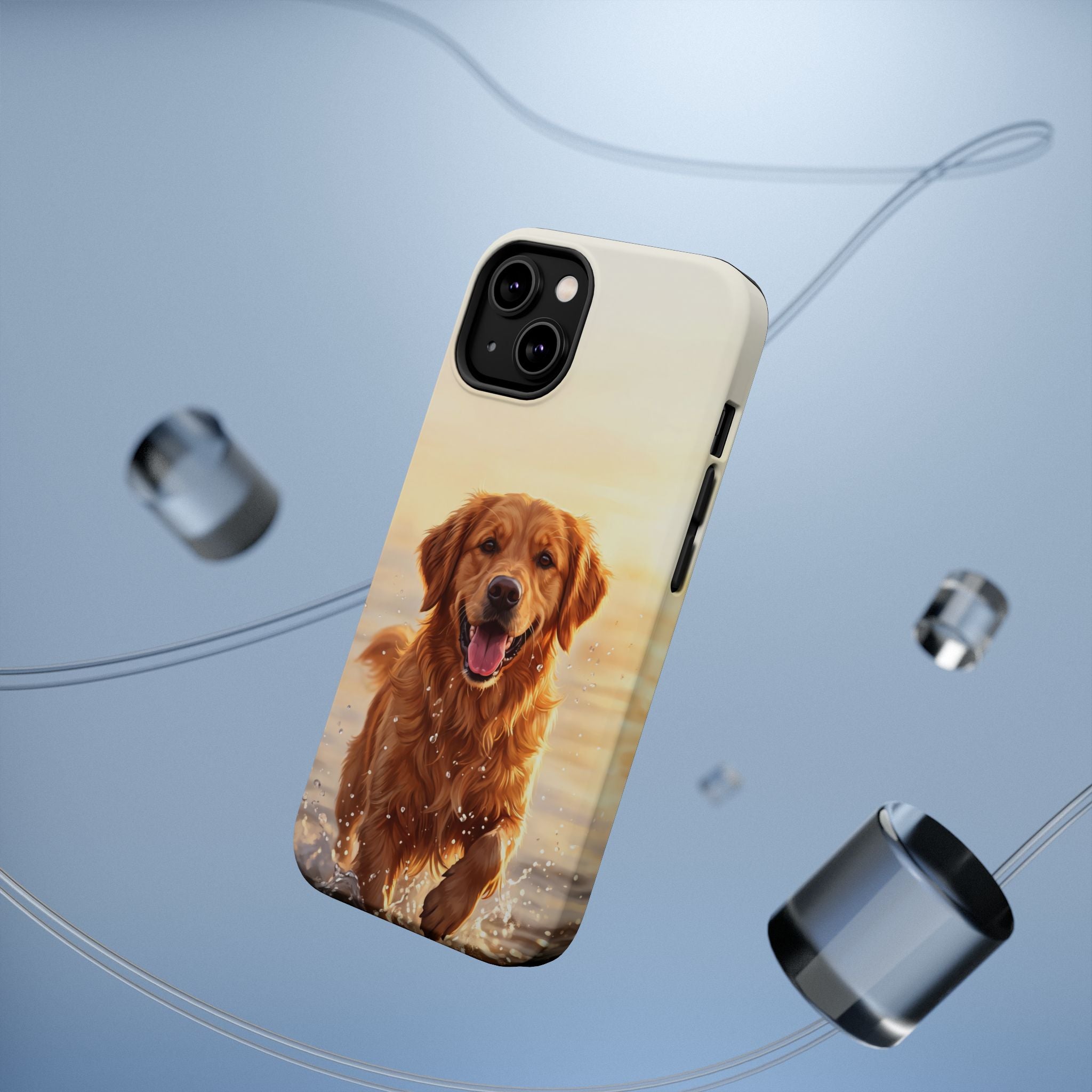 Beach Golden Retriever Phone Case — Impact-Resistant Wireless Charging Cover