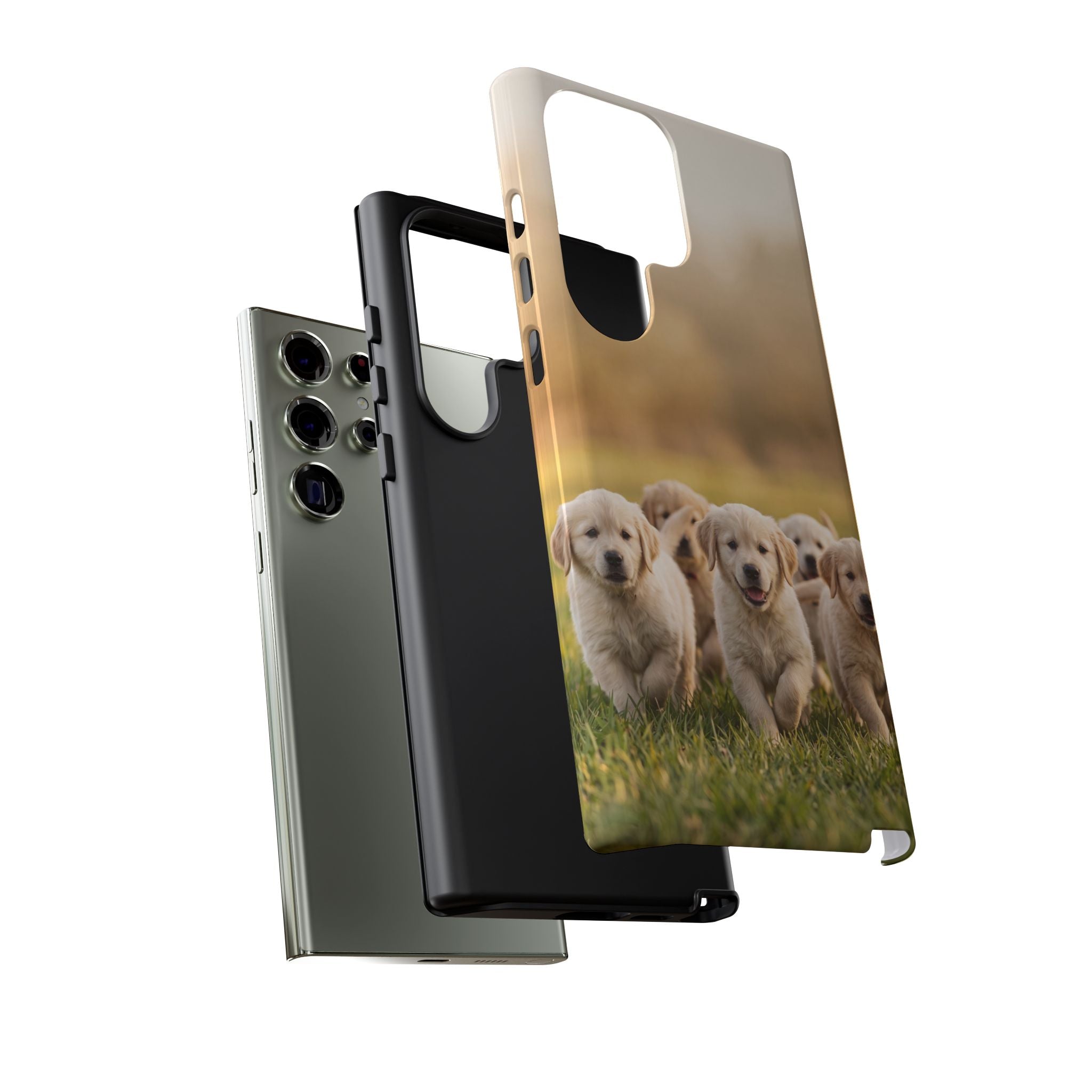 Golden Retriever Puppies Phone Case | Playful Puppy Pack Running in Grass | iPhone & Samsung