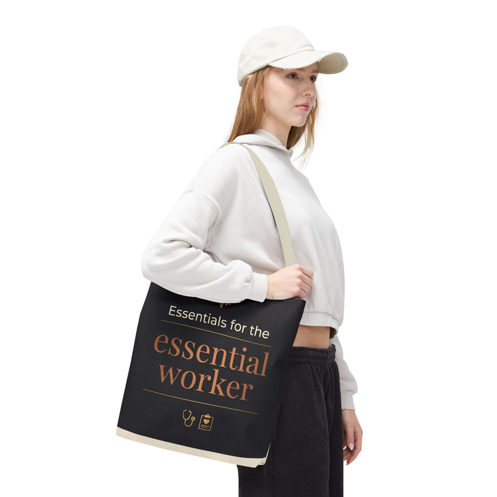 Essentials for the Essential Worker Tote | Healthcare Worker Gift Tote Bag | Nurse Doctor Appreciation Gift | Premium Polyester Carry-All