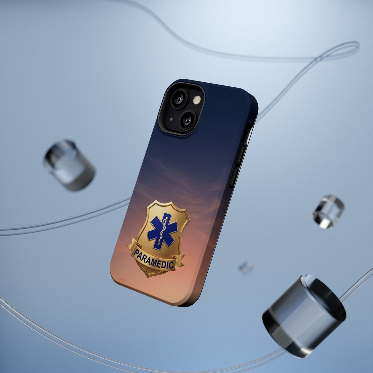 Gold Paramedic Badge Sunset Sky Phone Case — Magnetic Wireless Charging Cover