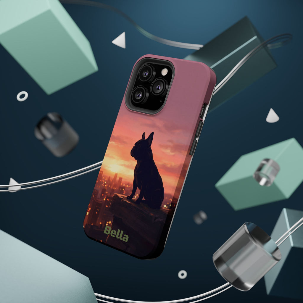 Personalized French Bulldog City Skyline Sunset Phone Case — Wireless Charging Cover