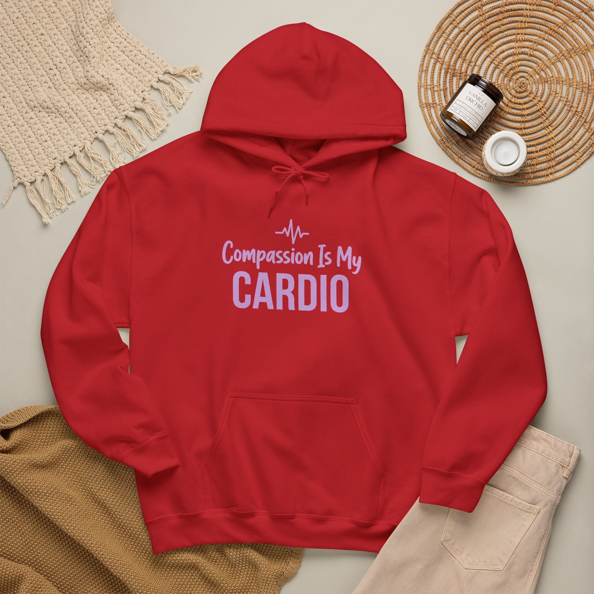 Compassion Is My Cardio Hoodie — Nurse/Healthcare Worker Graphic Pullover