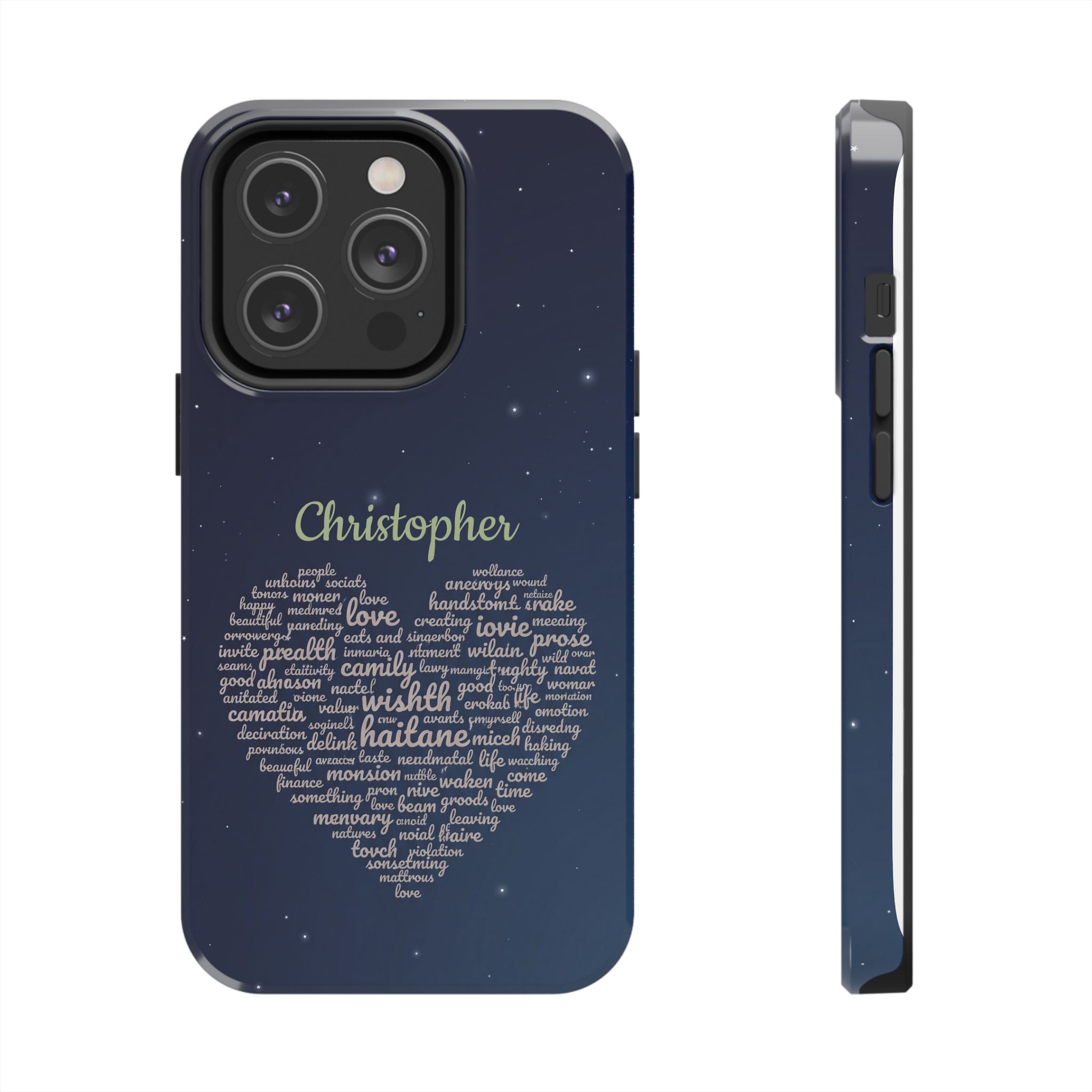Personalized Teacher Heart Word Cloud Phone Case — Custom Name Starry Design