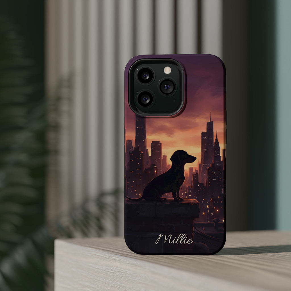 Personalized Dachshund City Skyline Phone Case — Wireless Charging Cover