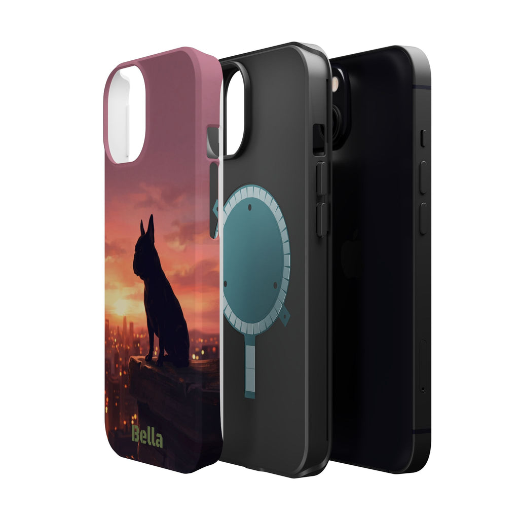 Personalized French Bulldog City Skyline Sunset Phone Case — Wireless Charging Cover
