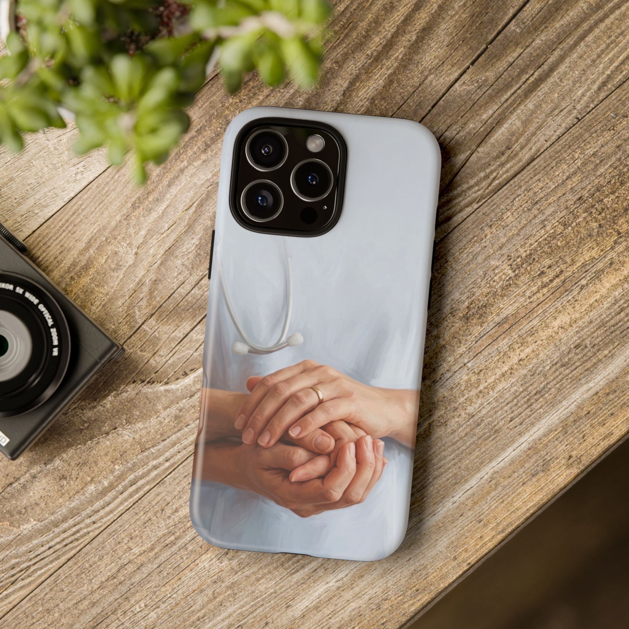 Nurse's Comforting Hands Phone Case | Caring Hands & Stethoscope Illustration | iPhone & Samsung