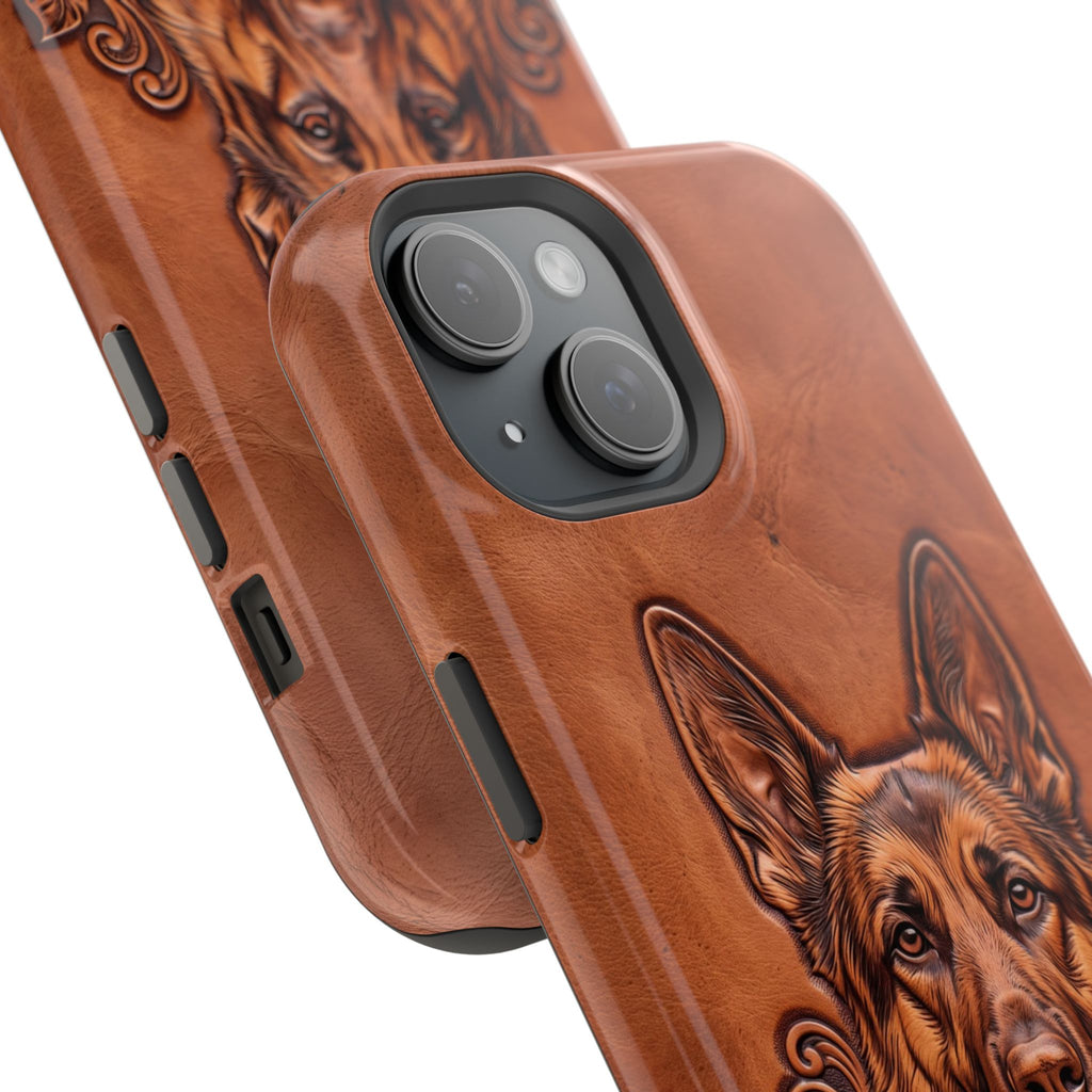 German Shepherd Phone Case | Western Tooled Art — Tough Magnetic Case with Wireless Charging