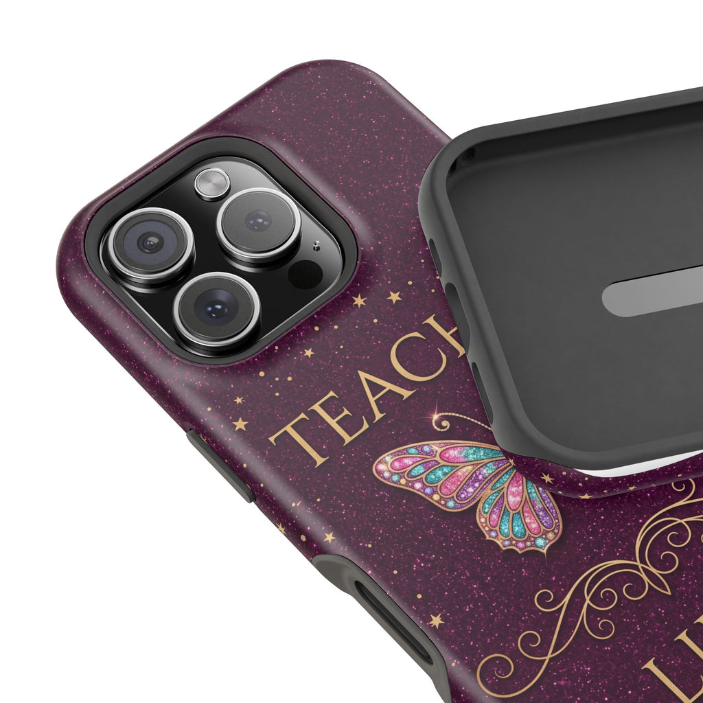 Teacher Life Glitter Butterfly Phone Case — Wireless Charging Cover