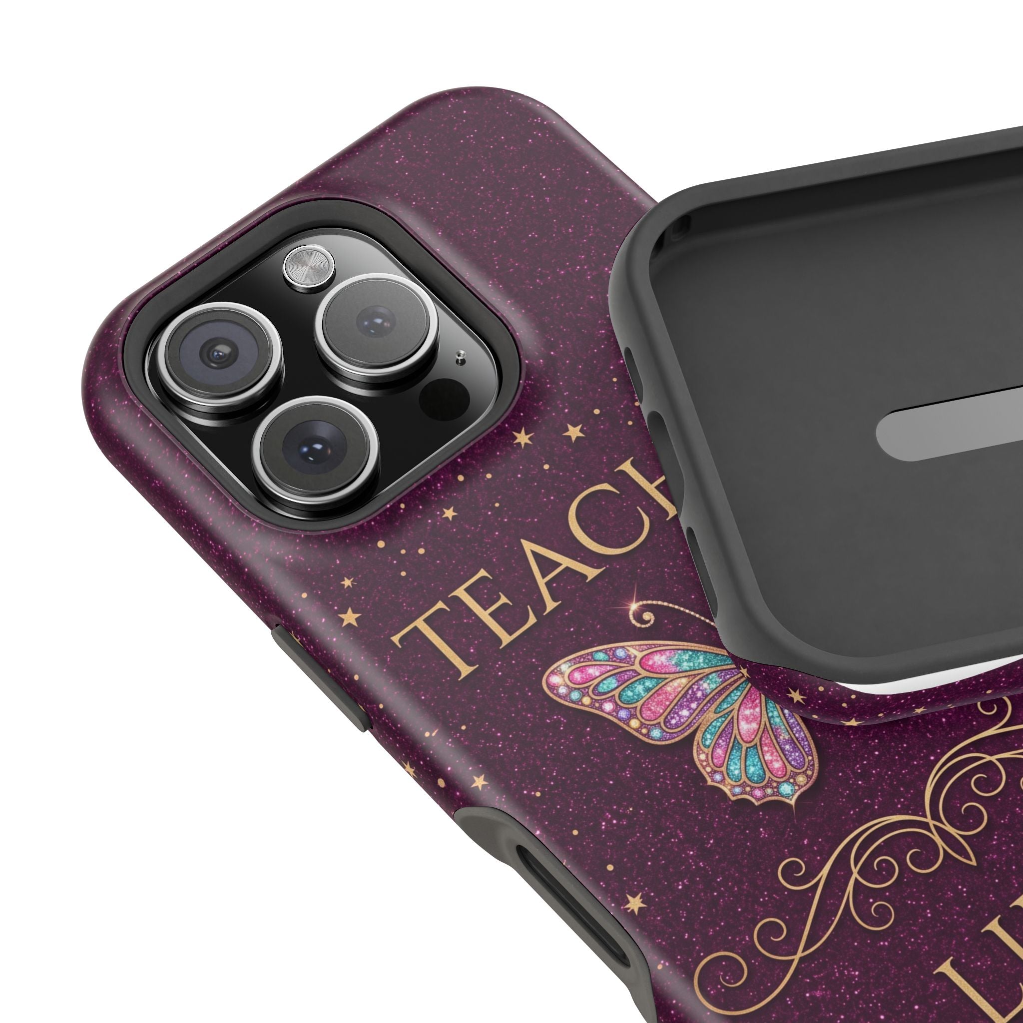 Teacher Life Glitter Butterfly Phone Case — Wireless Charging Cover
