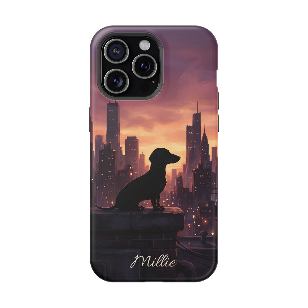 Personalized Dachshund City Skyline Phone Case — Wireless Charging Cover