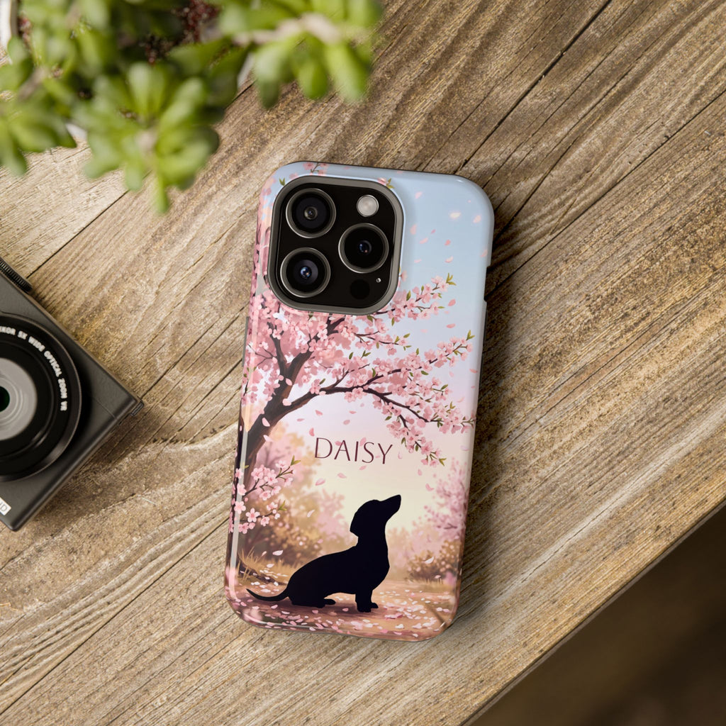 Personalized Dachshund Cherry Blossom Phone Case — Wireless Charging Cover