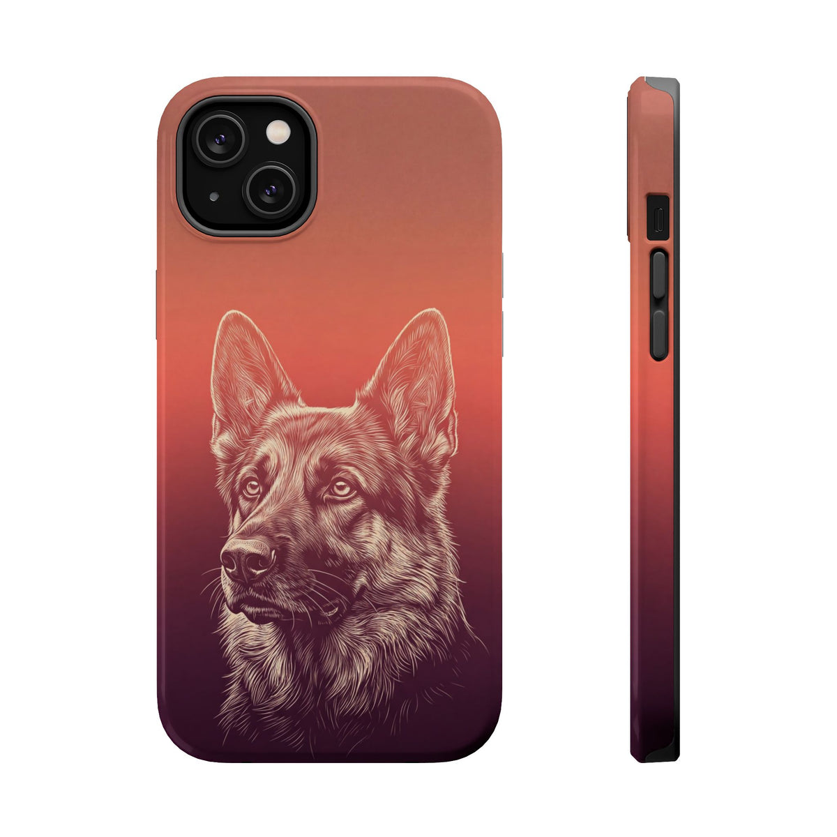 German Shepherd Phone Case | Sunset Sketch Art — Tough Magnetic Case with Wireless Charging