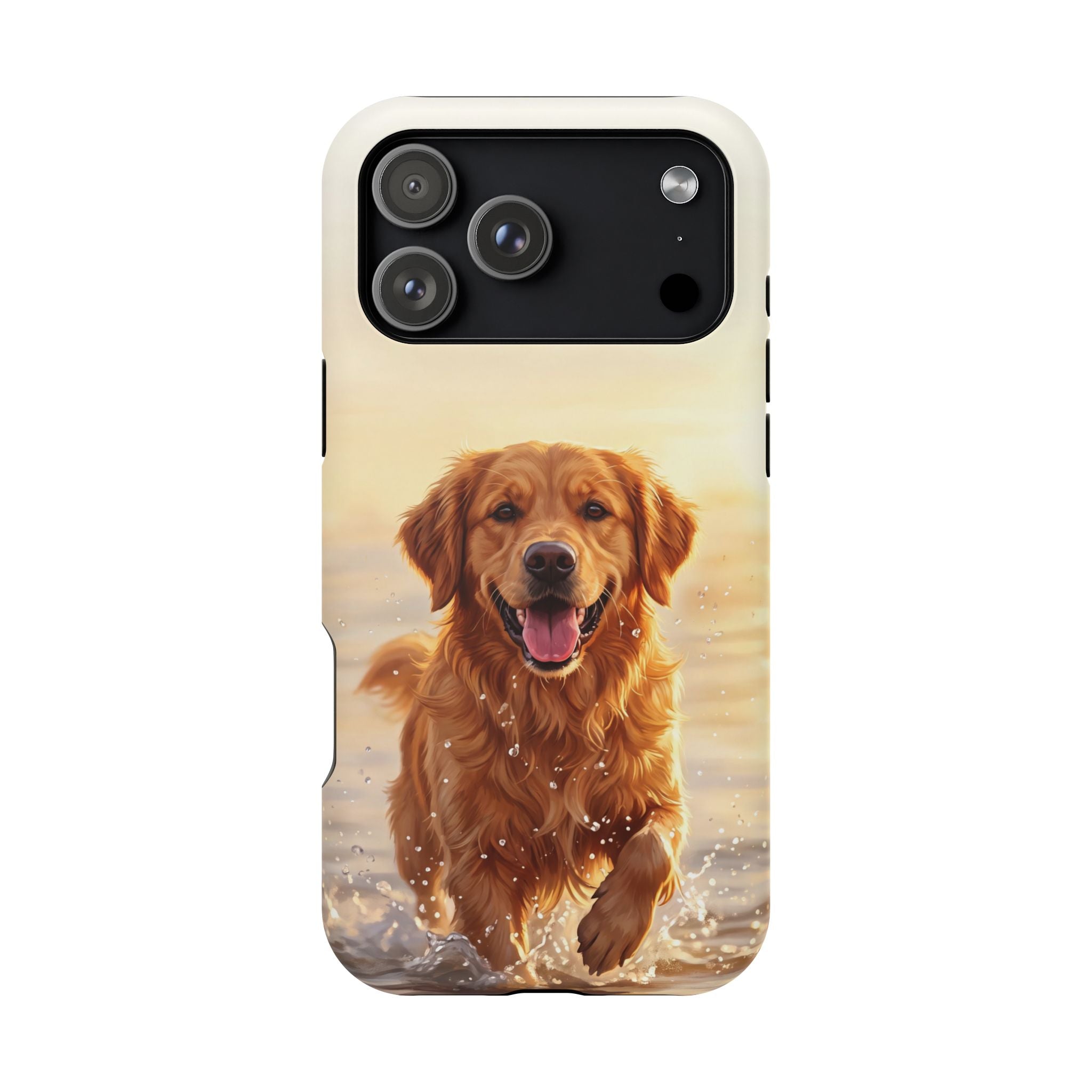 Beach Golden Retriever Phone Case — Impact-Resistant Wireless Charging Cover