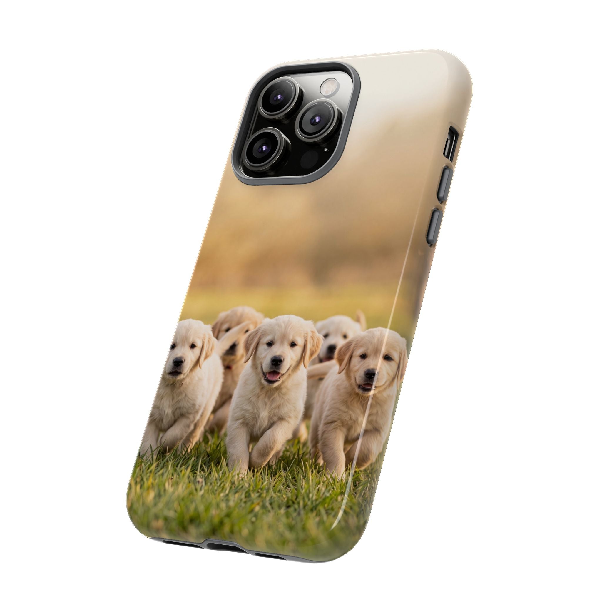 Golden Retriever Puppies Phone Case | Playful Puppy Pack Running in Grass | iPhone & Samsung