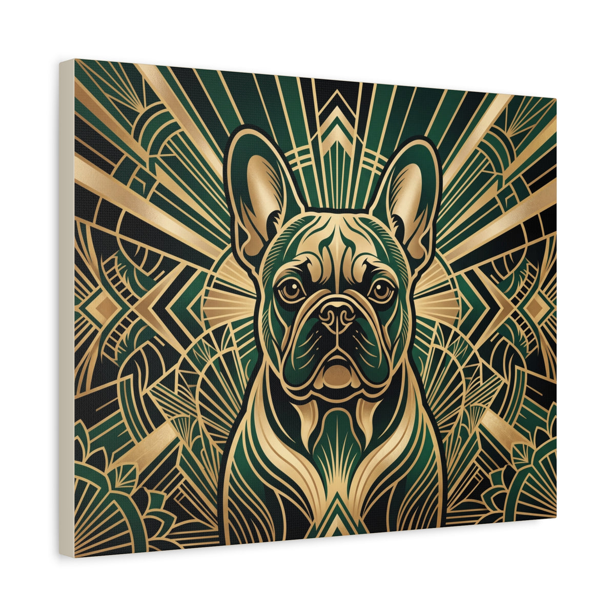 French Bulldog Canvas | Art Deco Emerald & Gold Wall Art