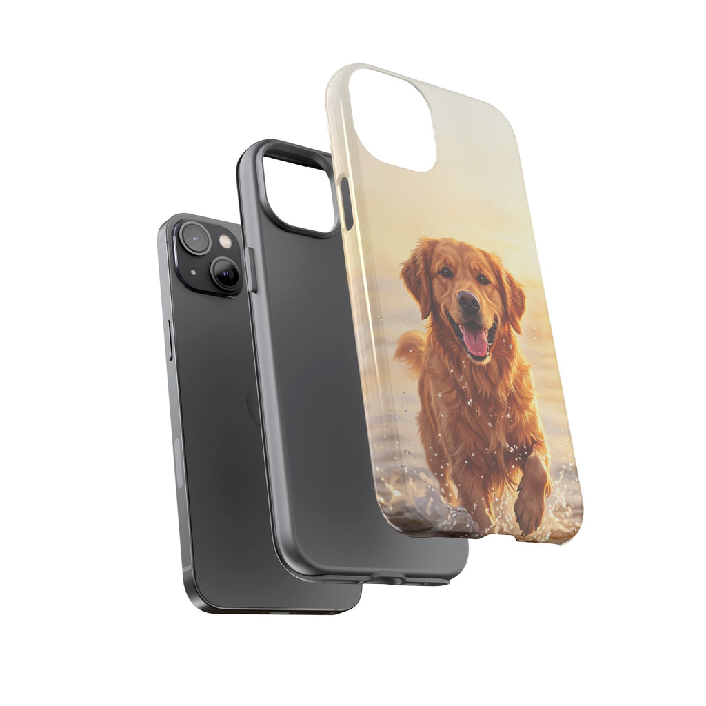 Golden Retriever Splashing in Water Phone Case | Joyful Dog at Golden Hour | iPhone & Samsung