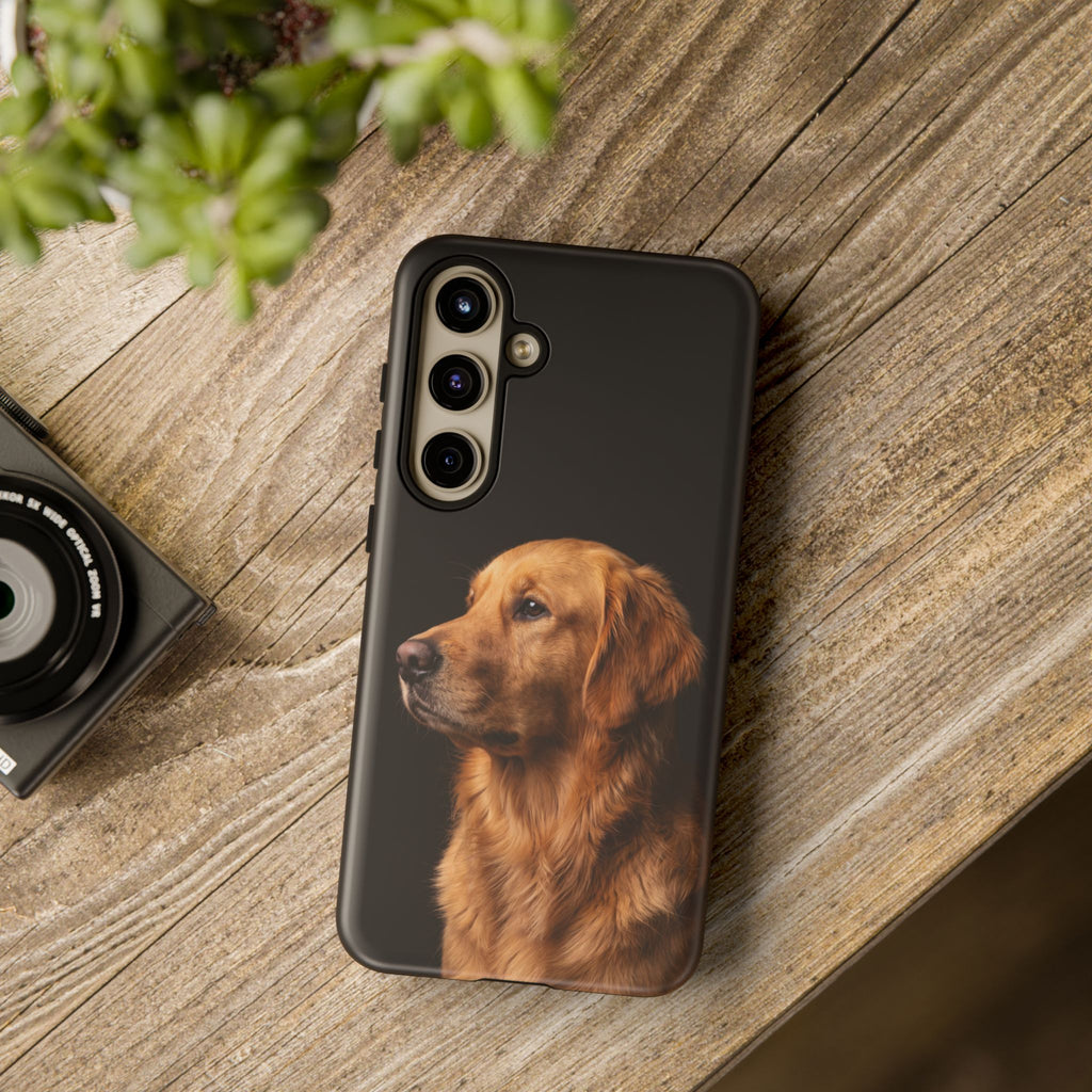 Golden Retriever Portrait Phone Case | Realistic Dog Photo on Black Background | iPhone & Samsung