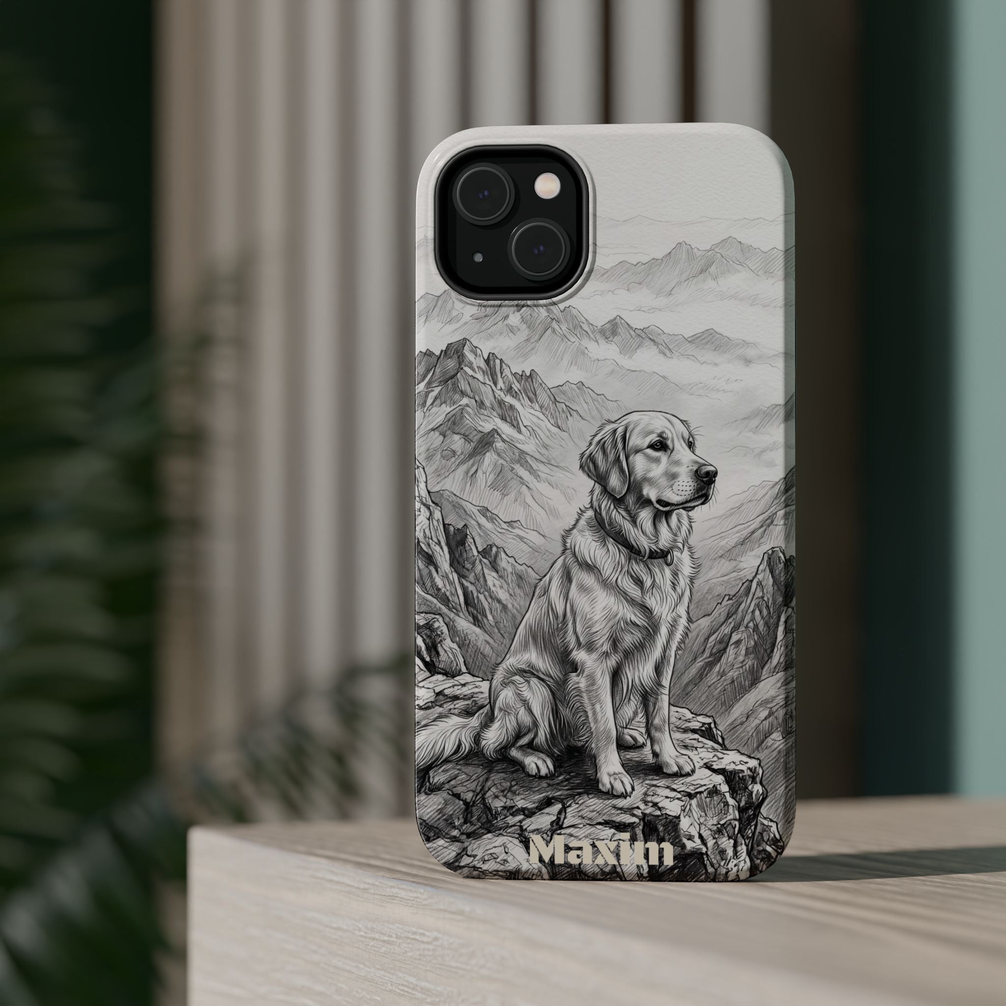 Personalized Golden Retriever Mountain Peak Phone Case — Wireless Charging Cover
