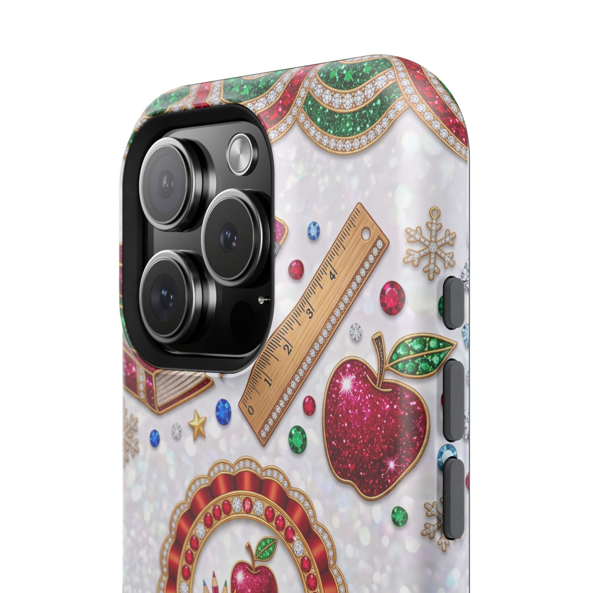 Jeweled Apple Medallion Personalized Teacher Phone Case — Wireless Charging Cover