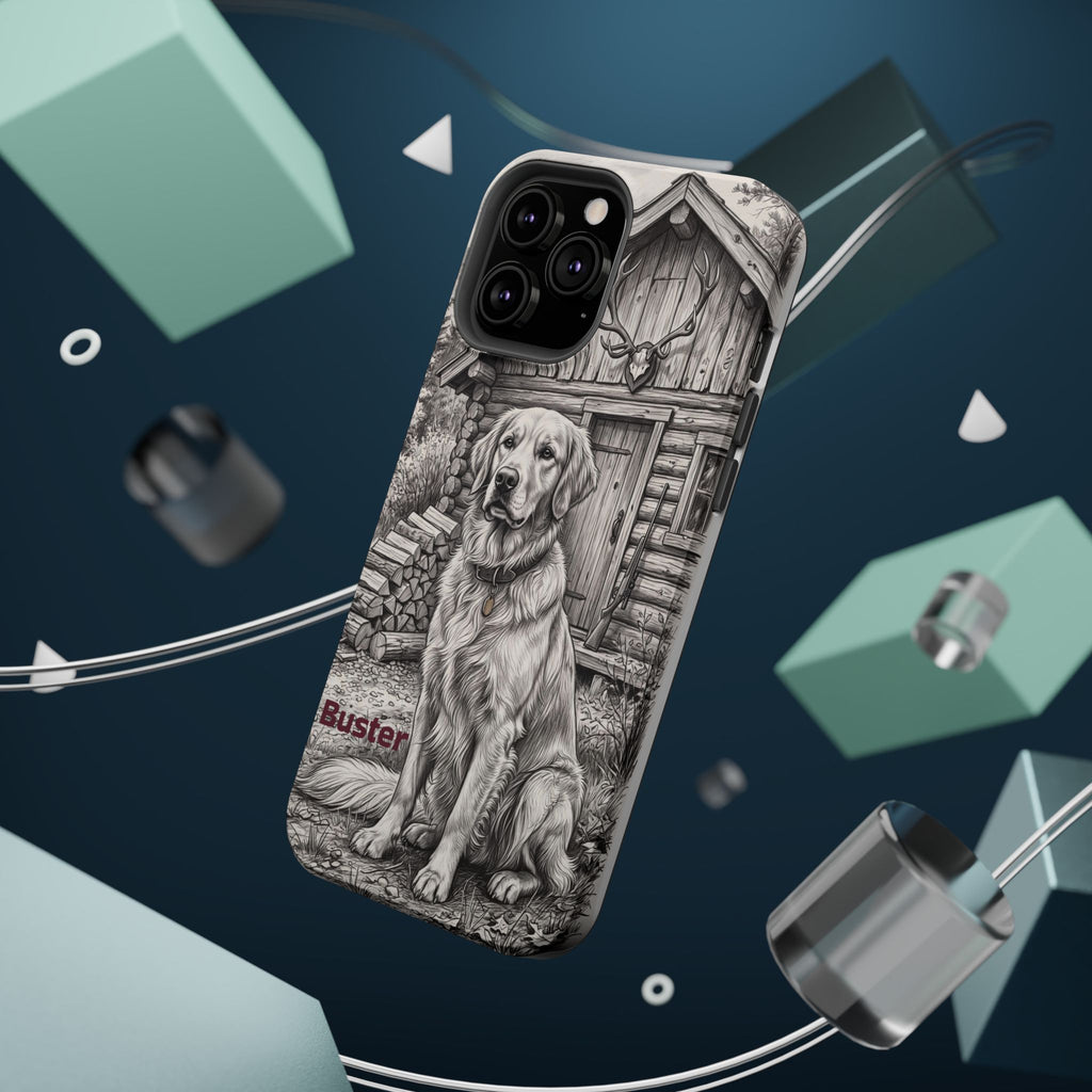 Personalized Golden Retriever Cabin Porch Phone Case — Wireless Charging Cover