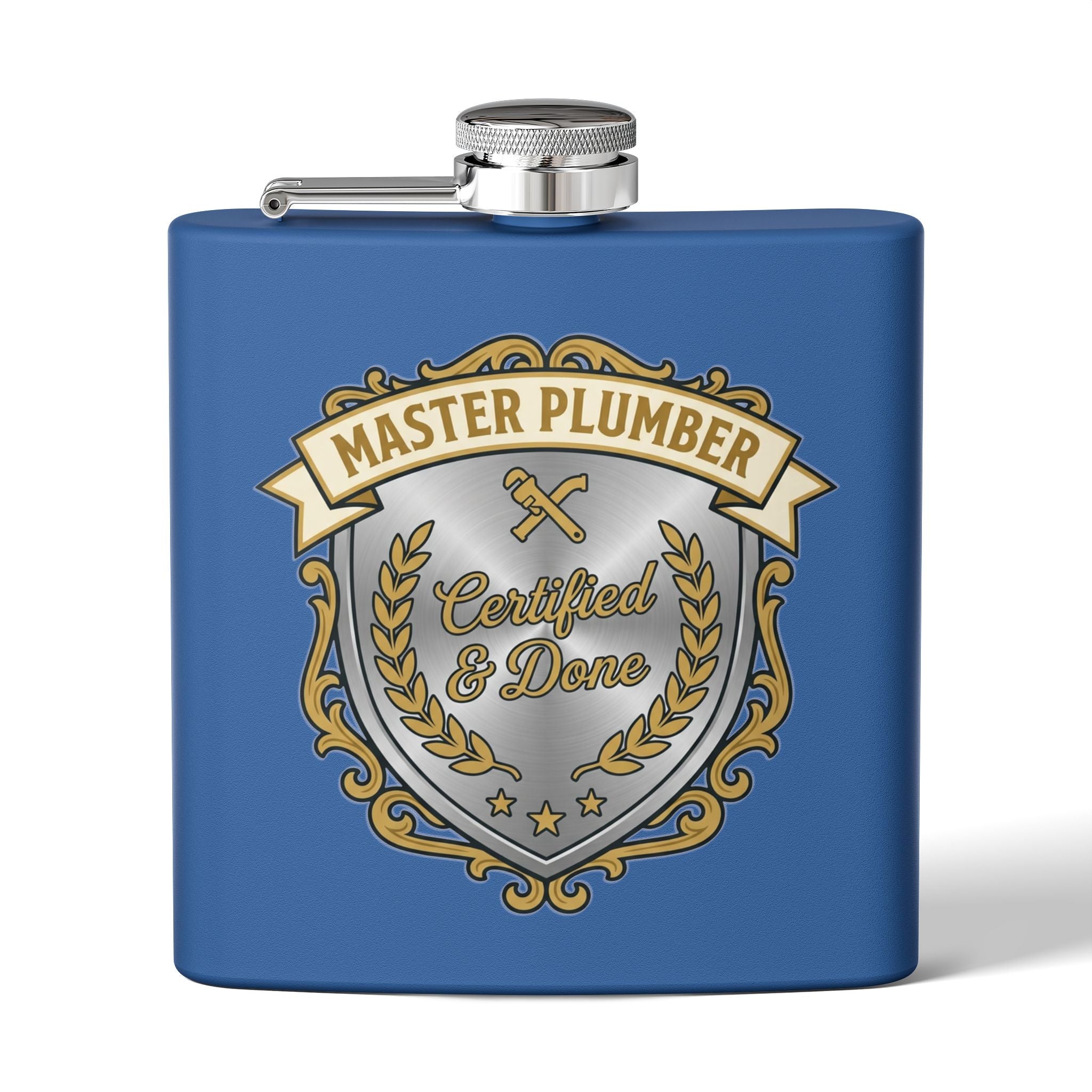 Flask — "Master Plumber" 6oz Stainless Steel Hip Flask