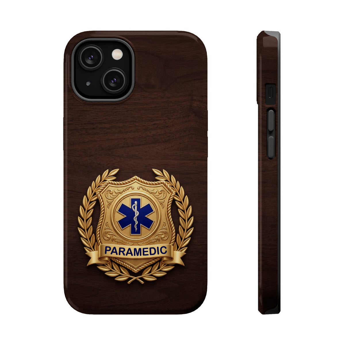 Gold Paramedic Laurel Badge Wood Phone Case — Magnetic Wireless Charging Cover