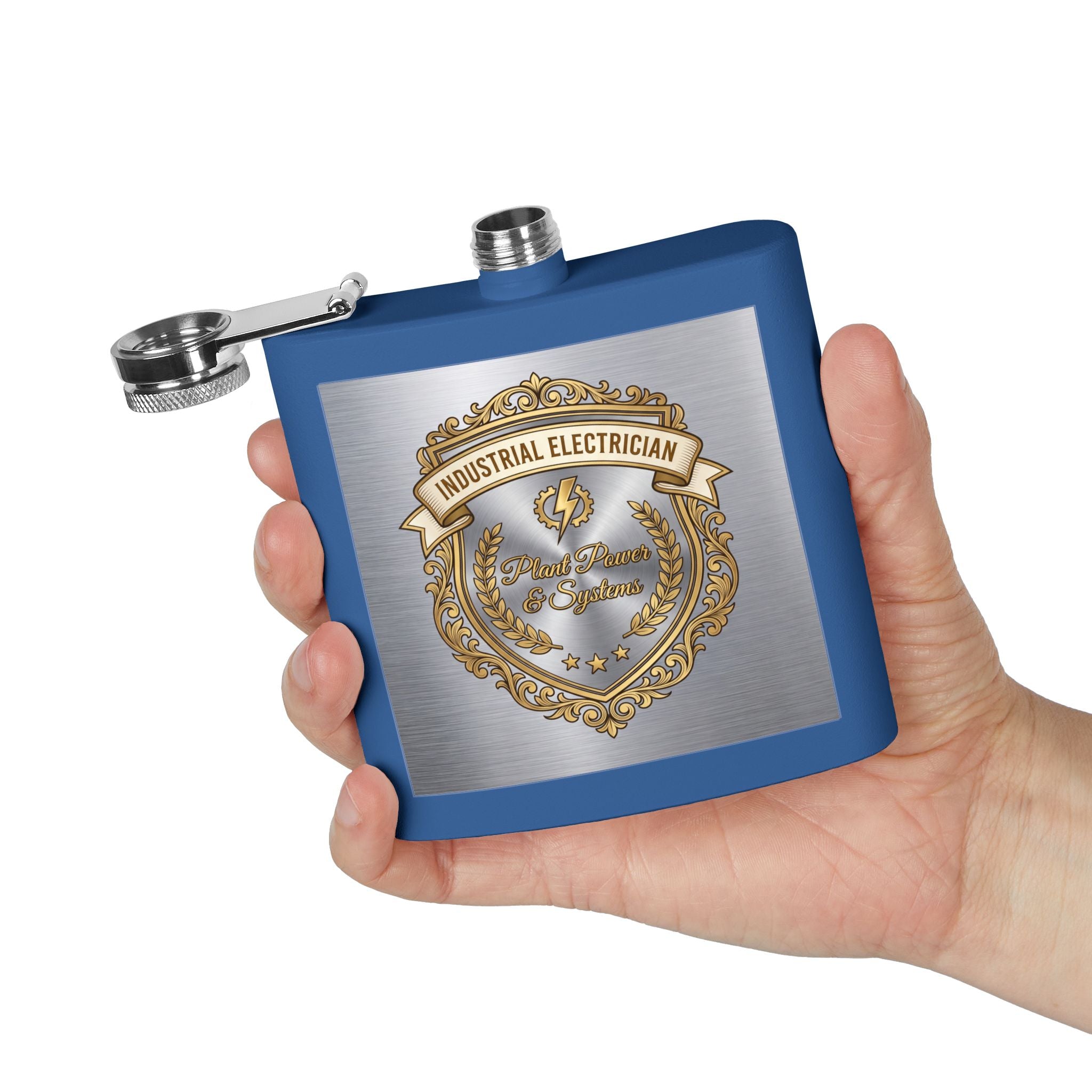 Flask — "Industrial Electrician: Plant Power & Systems" (Crest Edition) 6oz Stainless Steel Hip Flask