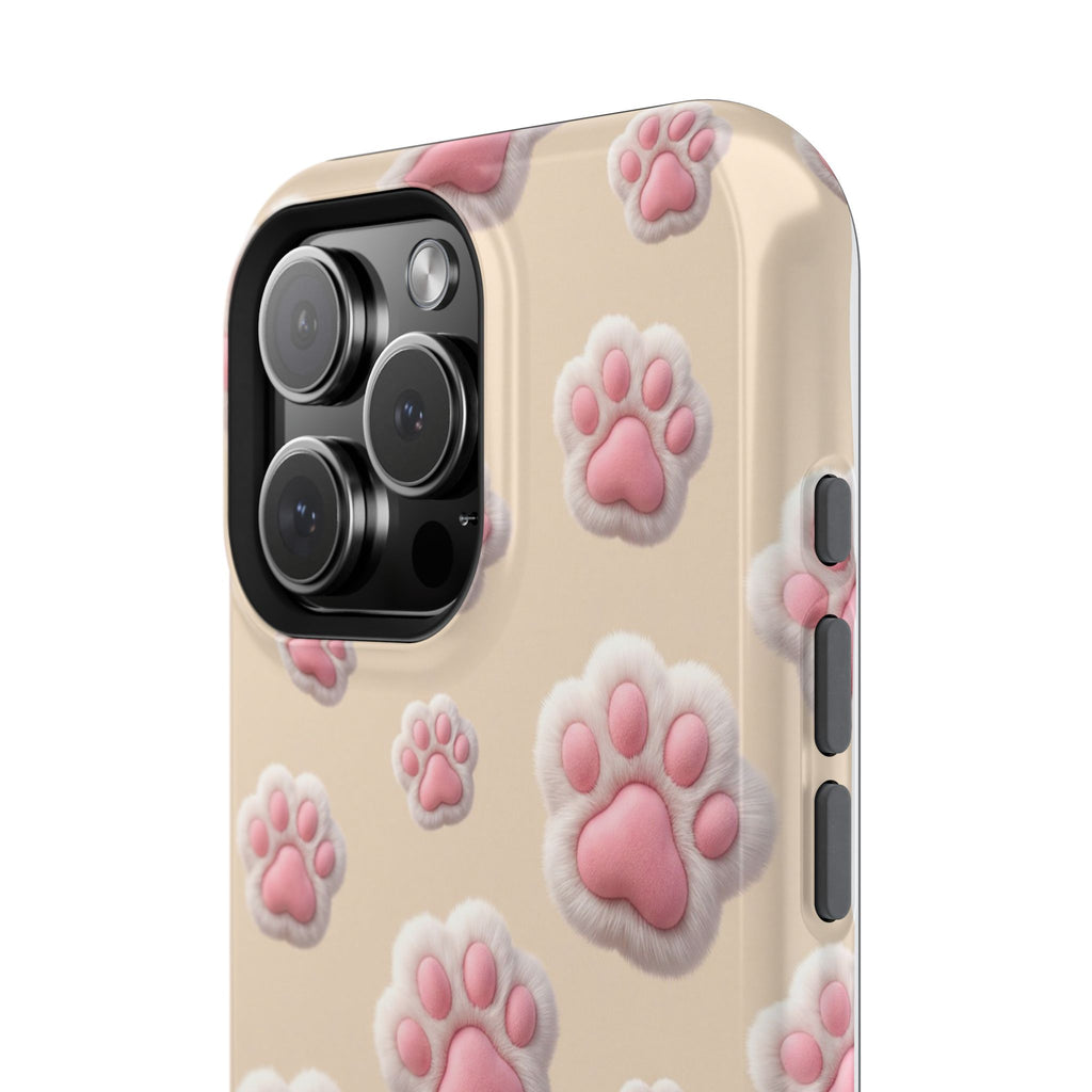 Pink Paw Print Phone Case — Impact-Resistant Wireless Charging Cover