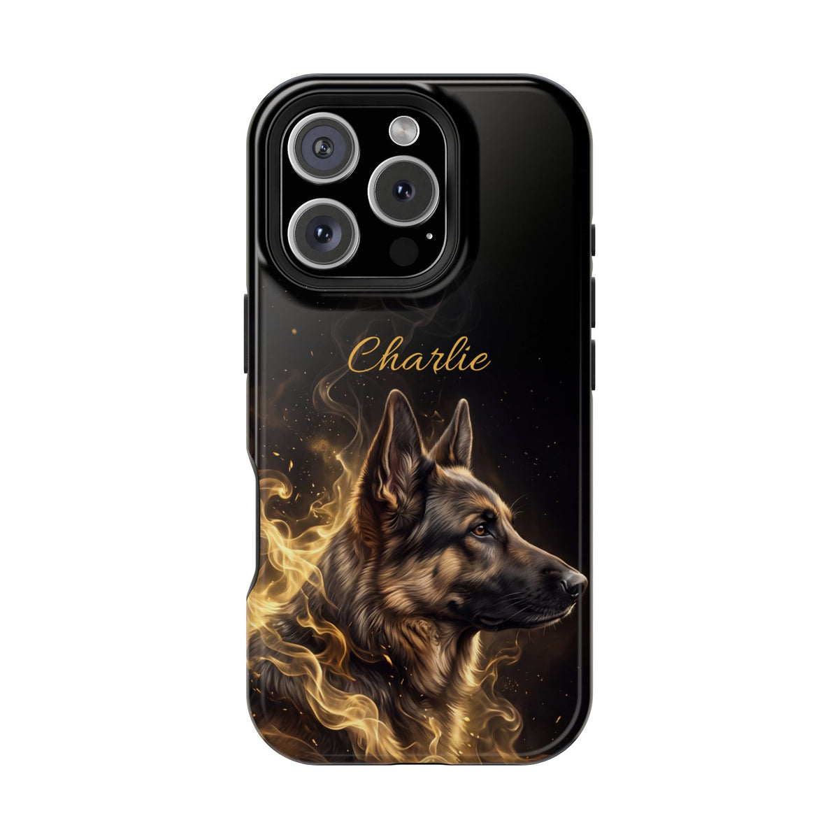 German Shepherd Phone Case | Personalized Golden Smoke Art — Tough Magnetic Case with Wireless Charging