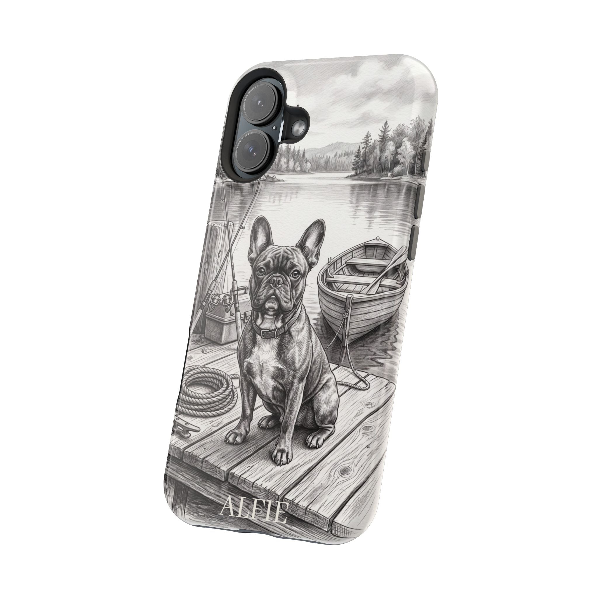 Personalized French Bulldog Lakeside Dock Phone Case — Wireless Charging Cover