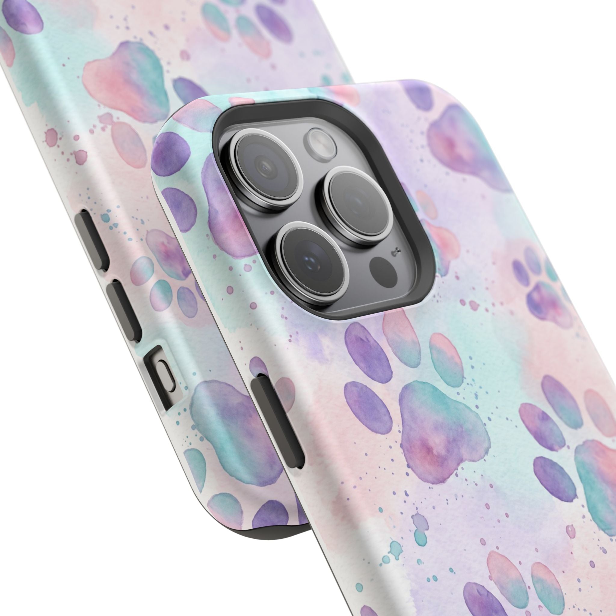 Watercolor Paw Print Phone Case — Impact-Resistant Wireless Charging Cover